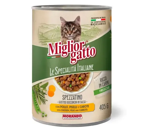 Miglior gatto Консервы Le Specialità Italiane (Курица, горох и морковь в соусе), 405 г