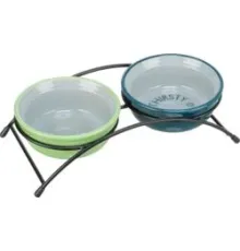 JollyPaw Набор мисок для собак с подставкой, салатовый/серый, 2х0,6 л