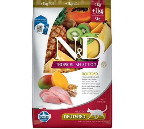 Farmina N&D LG Tropical Selection Neutered Cat (Курица, тропические фрукты), 4 кг +1 кг Promo