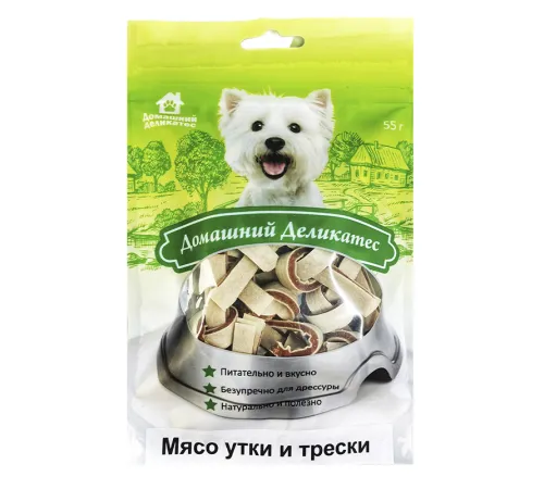 Домашний деликатес Мясо утки и трески, 55 г