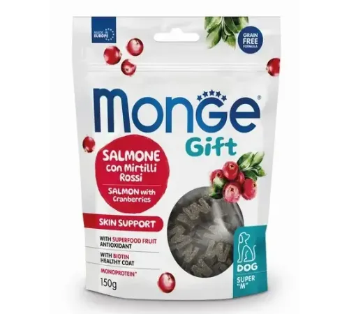 Monge Gift Skin Support Dog Тренировочные лакомства с лососем и клюквой, 150 г