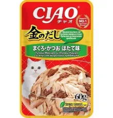 INABA CIAO Kinnodashi Тунец Магуро и Кацуо со вкусом морского гребешка, 60 г