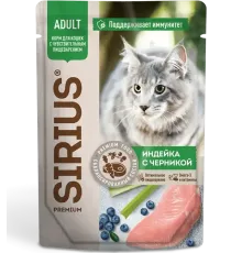 Sirius Консервы для кошек (Индейка с черникой в соусе), 85 г х 24 шт