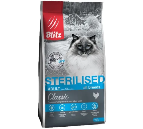 BLITZ Classic Sterilised Adult Cat (Курица) 400 г