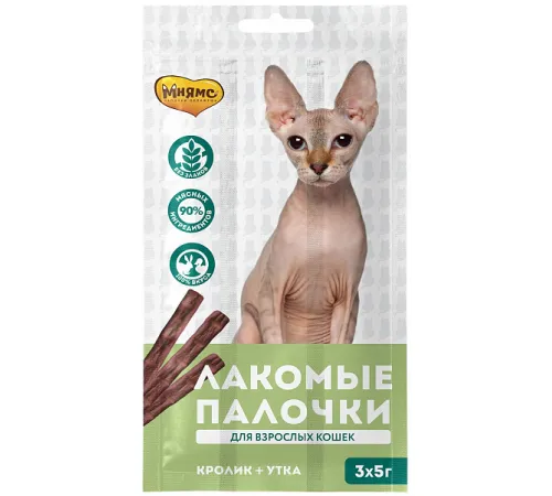 Мнямс Лакомые палочки для кошек (Утка, кролик), 5 г, 1 шт из уп.