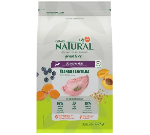 Guabi Natural Dog GF Medium (Цыпленок, чечевица), 2,5 кг