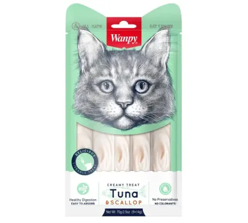 Wanpy Cat Нежное пюре из тунца и гребешка, 5 шт х 14 г