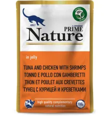 Prime Nature Паучи Тунец с курицей и креветками в желе для кошек, 100 г