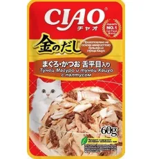 INABA CIAO Kinnodashi Тунец Магуро и Кацуо с палтусом, 60 г