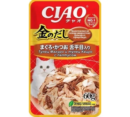 INABA CIAO Kinnodashi Тунец Магуро и Кацуо с палтусом, 60 г