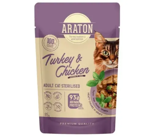 Araton для стерилизованных кошек (Индейка и курица в соусе), 85 г