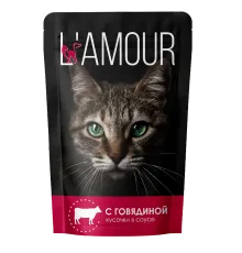 L’AMOUR для кошек с говядиной в соусе, 75 г