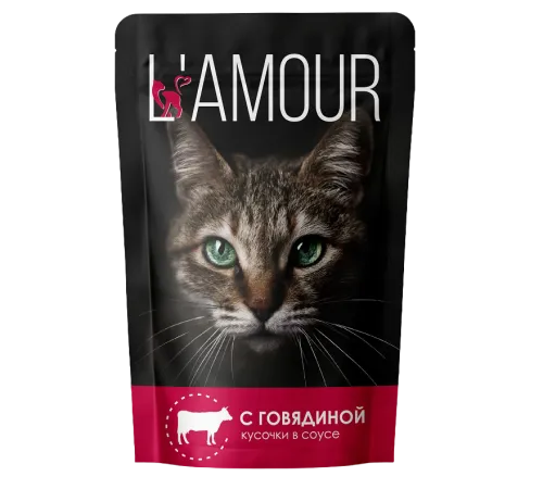 L’AMOUR для кошек с говядиной в соусе, 75 г