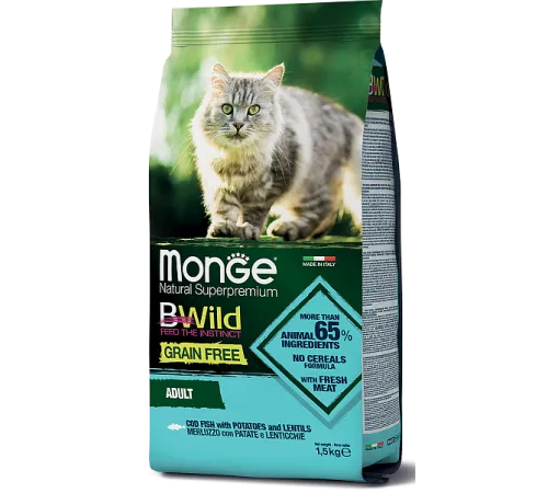 Monge Cat Bwild Grain Free Adult (Треска) 1,5 кг