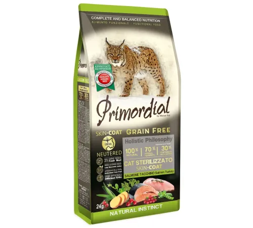 Primordial Cat Adult Neutered Skin&Coat (Лосось и индейка), 2 кг