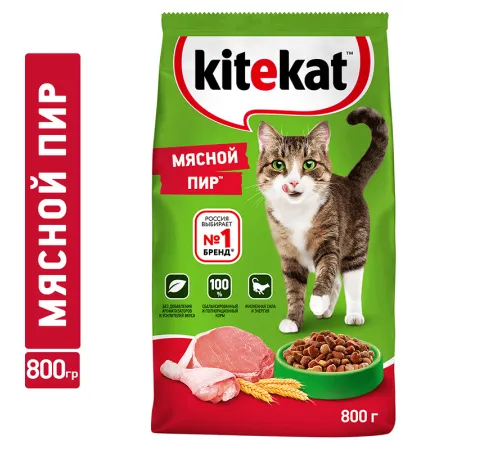 Kitekat для взрослых кошек (Мясной пир), 800 г