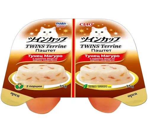 INABA CIAO TWINS Terrine Паштет Тунец Магуро и куриное филе со вкусом кацуобуси, 70 г