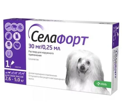 KRKA Селафорт для собак 2,6 - 5 кг (1 пипетка) 30 мг/0,25 мл