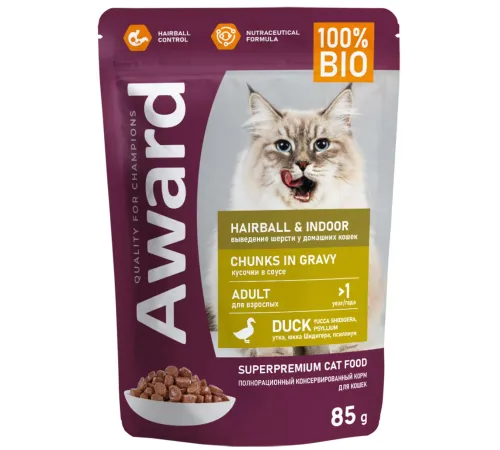 Award Cat Hairball & Indoor (Утка в соусе), 85 г