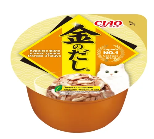 INABA CIAO Kinnodashi cup Куриное филе и микс тунцов, 70 г