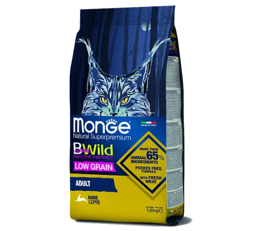 Monge Cat Bwild Low Grain Adult (Зайчатина), 1,5 кг