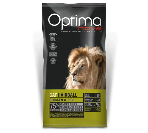 Optimanova Cat Hairball (Курица и рис), 2 кг