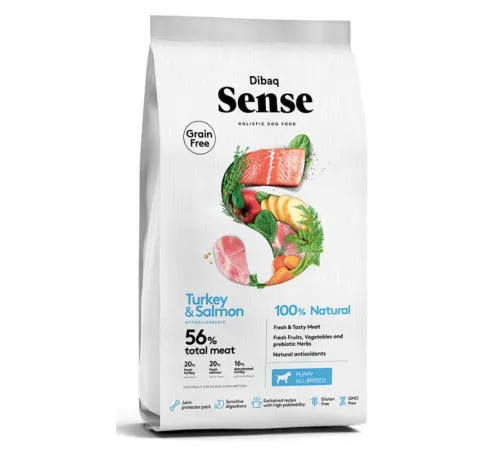 Dibaq Sense Grain Free Puppy (Индейка, лосось), 2 кг