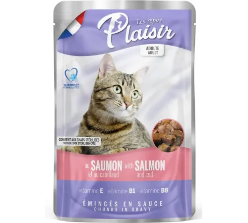 Plaisir Кусочки в соусе для кошек (Лосось и треска), 100 г