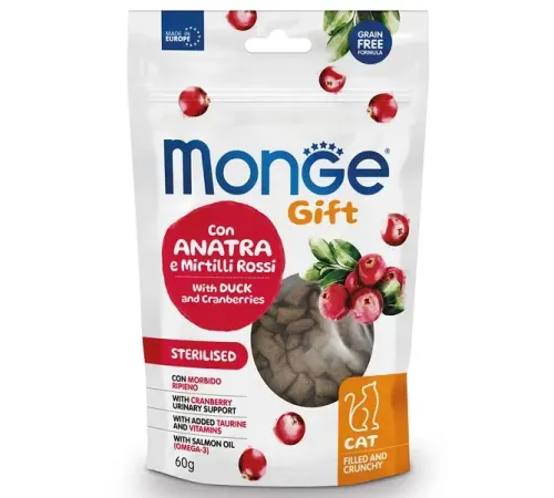 Monge Gift Sterilised Хрустящие подушечки с начинкой с уткой и клюквой, 60 г