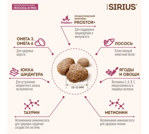 SIRIUS для взрослых кошек (Лосось, рис), 400 г