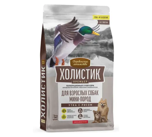 Деревенские лакомства Холистик Премьер для собак мини пород (Утка с рисом), 1 кг