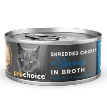 Prochoice Deluxe Shredded Курица и креветки в бульоне для кошек, 70 г