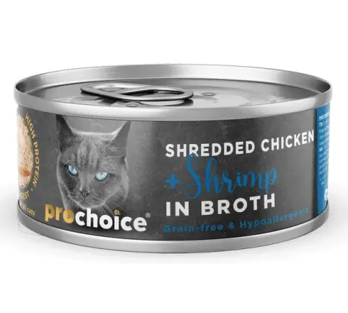 Prochoice Deluxe Shredded Курица и креветки в бульоне для кошек, 70 г