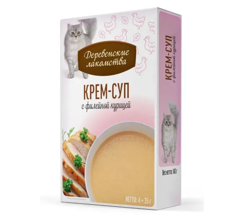 Деревенские лакомства Крем-суп с филейной курицей, 35 г х 4 шт (Box)