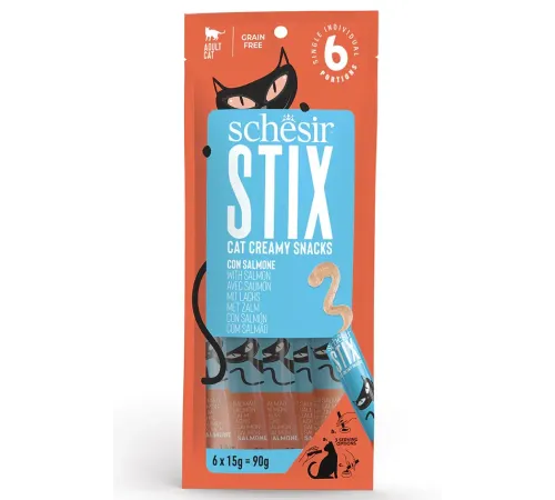 Schesir Stix Крем-лакомство с лососем, 15 г х 6 шт