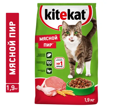 Kitekat для взрослых кошек (Мясной пир), 1,9 кг