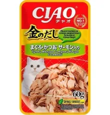INABA CIAO Kinnodashi Тунец Магуро и Кацуо с семгой, 60 г