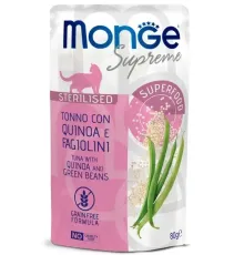 Monge Supreme Sterilized Cat Пауч из тунца с киноа и зелёной фасолью, 80 г