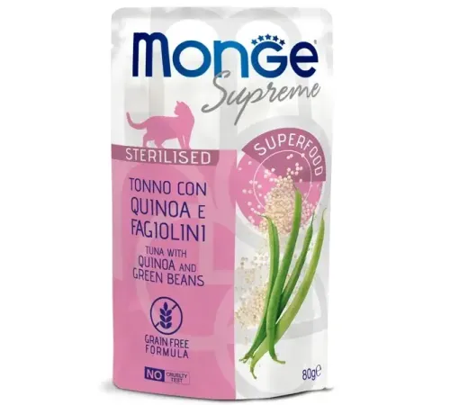 Monge Supreme Sterilized Cat Пауч из тунца с киноа и зелёной фасолью, 80 г