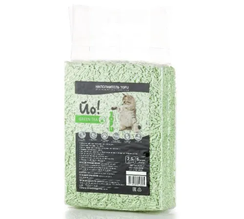 Йо! Наполнитель комкующийся Tofu (Зелёный чай), 6 л/2,5 кг