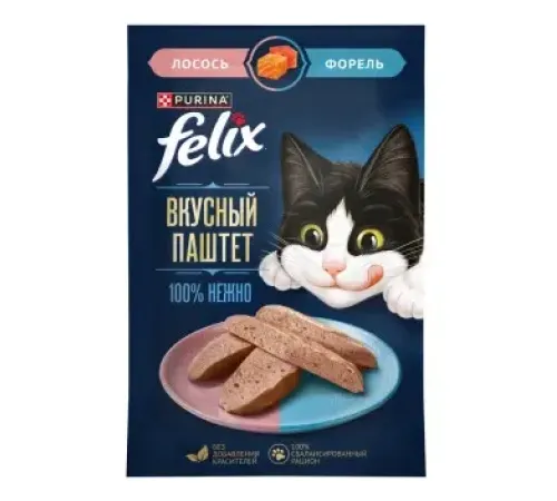 Felix Вкусный паштет для взрослых кошек (Лосось и форель), 75 г
