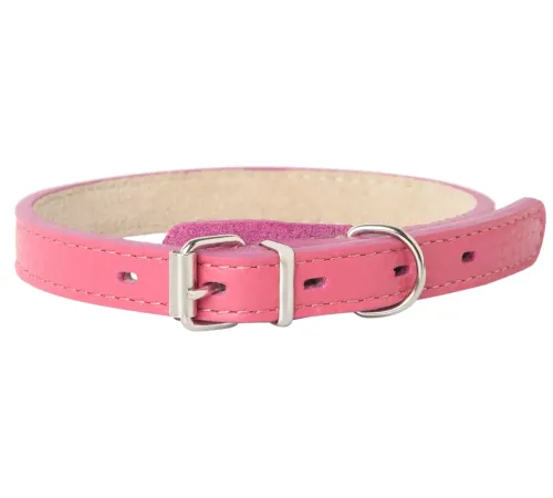 Mr.Kranch Ошейник кожаный прямой, розовый, 24-30 см