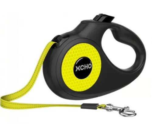 XCHO Поводок-рулетка светоотражающая, лента, черный/зеленый, XS 3 м до 12 кг
