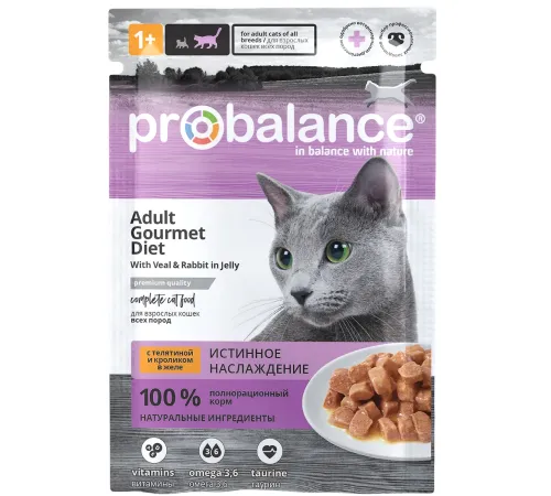 ProBalance Консервированный корм Adult Gourmet Diet (Телятина и кролик в желе), 85 г