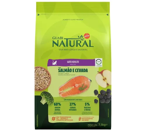 Guabi Natural Adult Cat (Лосось, ячмень), 7,5 кг