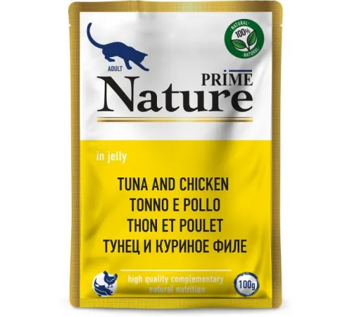 Prime Nature Паучи Тунец и куриное филе в желе для кошек, 100 г