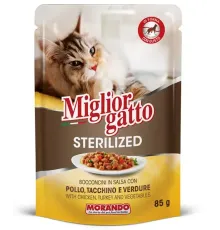Miglior Gatto Sterilized Кусочки в соусе (Курица, индейка, овощи), 85 г