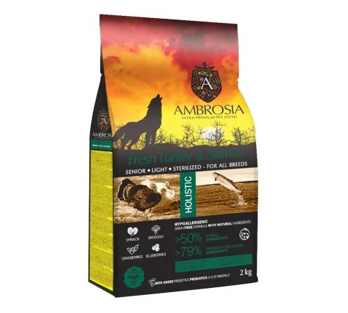 AMBROSIA Senior All Breeds (Индейка, лосось), 2 кг
