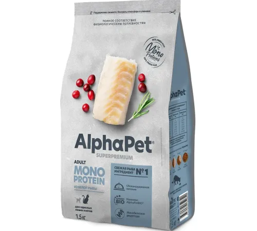 AlphaPet Superpremium Monoprotein Cat Adult (Белая рыба), 400 г