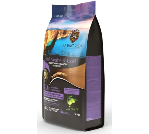AMBROSIA Mediterranean Sterilised/Senior (Сардина, треска), 5 кг
